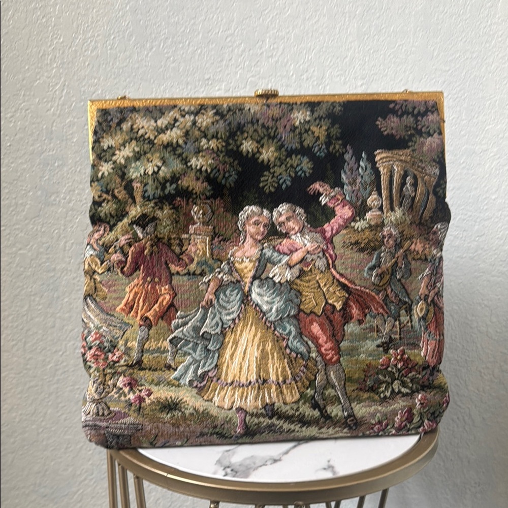 Delill 1950s Vintage Tapestry Purse with Romantic Scene